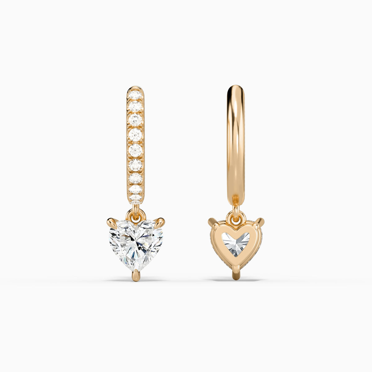 Heart Accented Drop Huggie Hoop Earrings in 14K Rose Gold