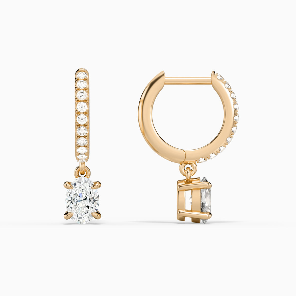 Oval Accented Drop Huggie Hoop Earrings in 14K Rose Gold