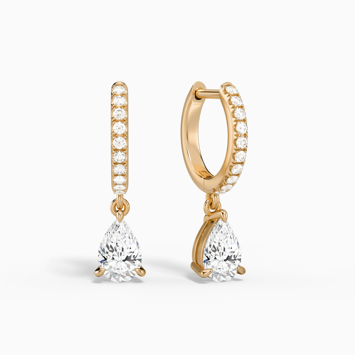 Pear Accented Drop Huggie Hoop Earrings in 14K Rose Gold
