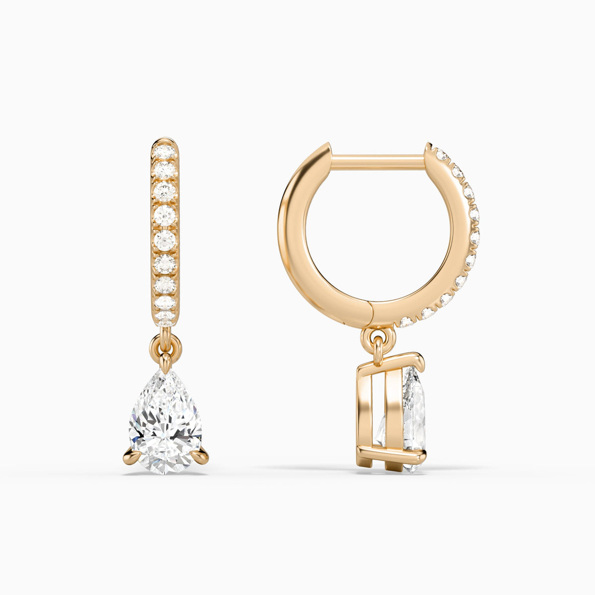 Pear Accented Drop Huggie Hoop Earrings in 14K Rose Gold