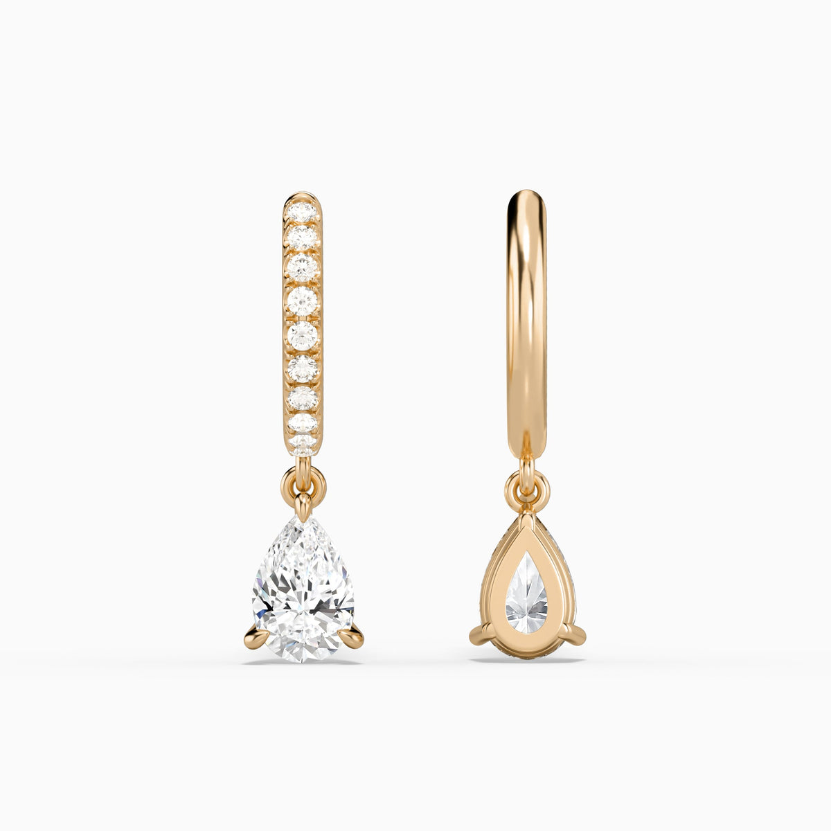 Pear Accented Drop Huggie Hoop Earrings in 14K Rose Gold