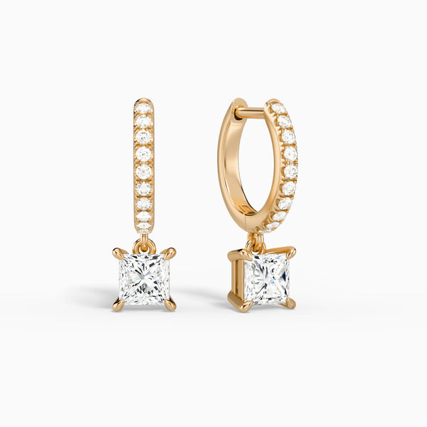 Princess Accented Drop Huggie Hoop Earrings in 14K Rose Gold