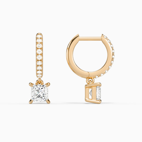 Princess Accented Drop Huggie Hoop Earrings in 14K Rose Gold