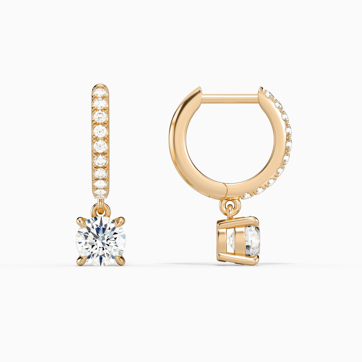 Round Accented Drop Huggie Hoop Earrings in 14K Rose Gold