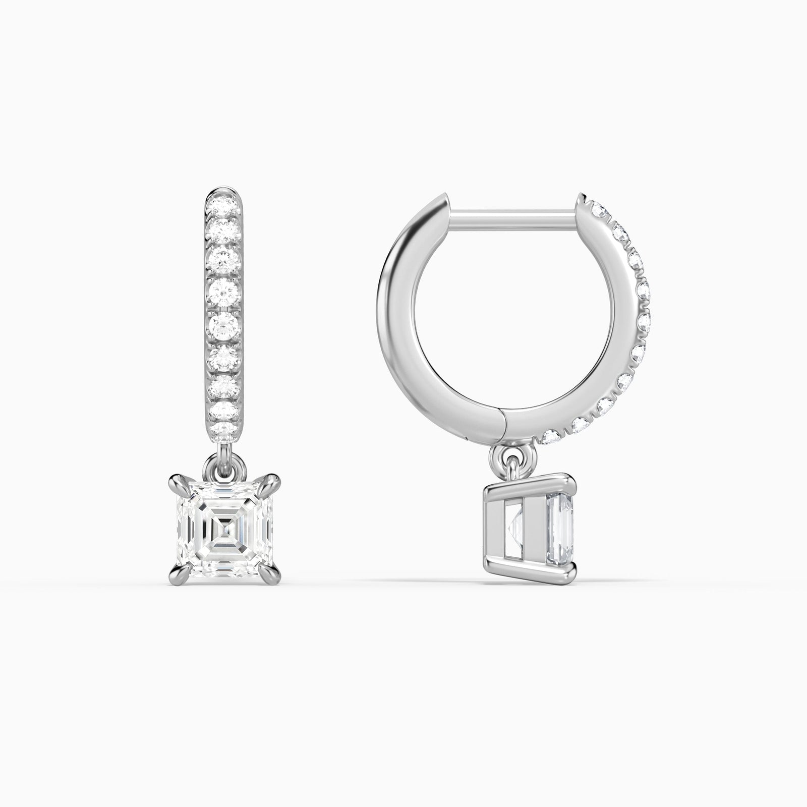 Asscher Accented Drop Huggie Hoop Earrings