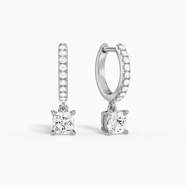 Cushion Accented Drop Huggie Hoop Earrings in 14K White Gold
