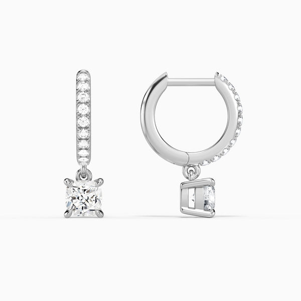 Cushion Accented Drop Huggie Hoop Earrings in 14K White Gold