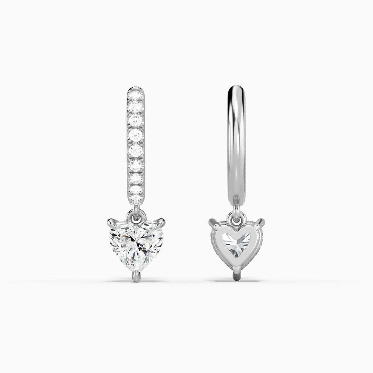 Heart Accented Drop Huggie Hoop Earrings in 18K White Gold