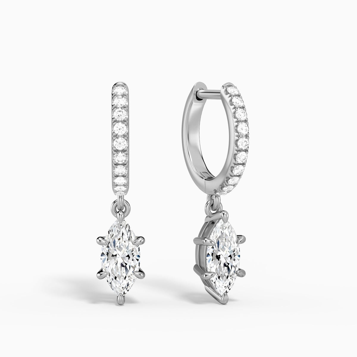 Marquise Accented Drop Huggie Hoop Earrings in 18K White Gold