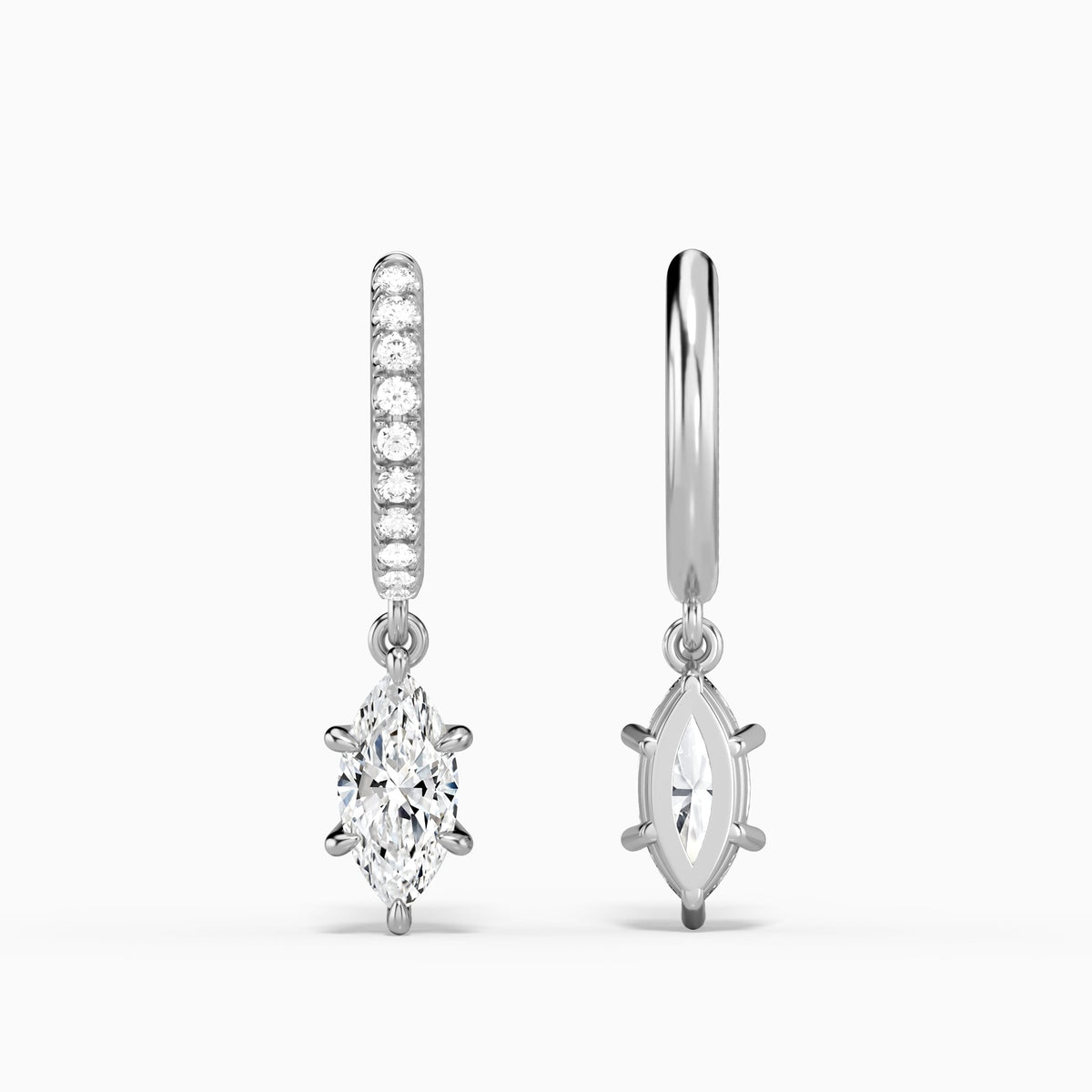 Marquise Accented Drop Huggie Hoop Earrings in 18K White Gold