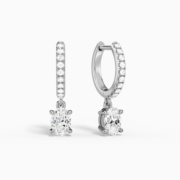 Oval Accented Drop Huggie Hoop Earrings in 14K White Gold