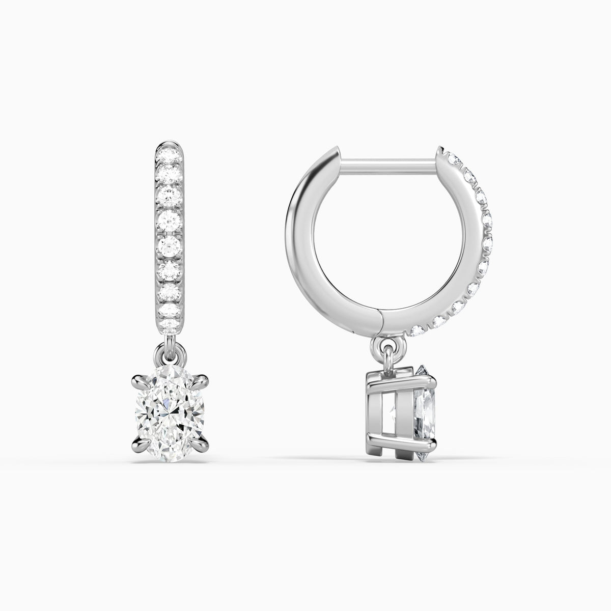 Oval Accented Drop Huggie Hoop Earrings in 18K White Gold