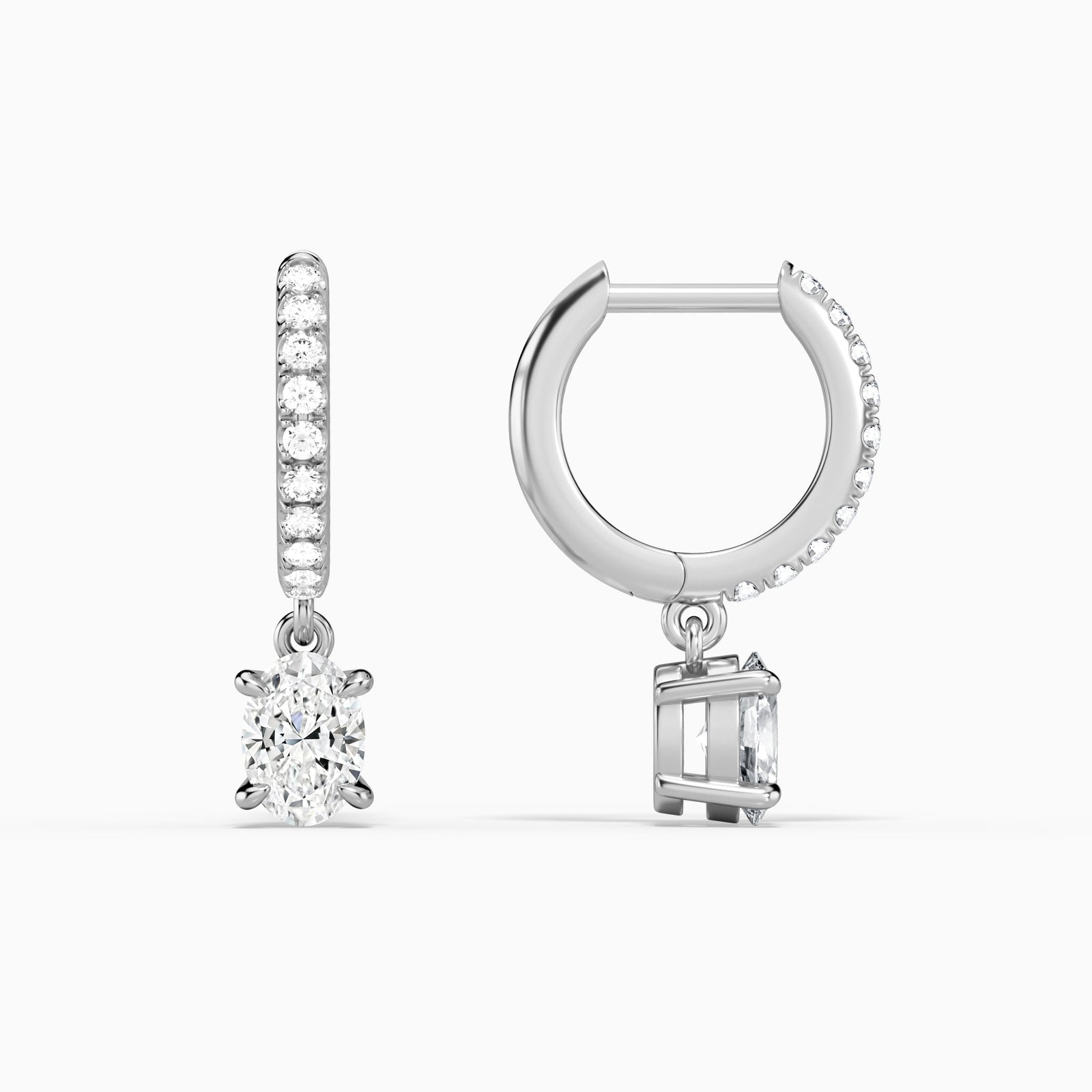 Oval Accented Drop Huggie Hoop Earrings