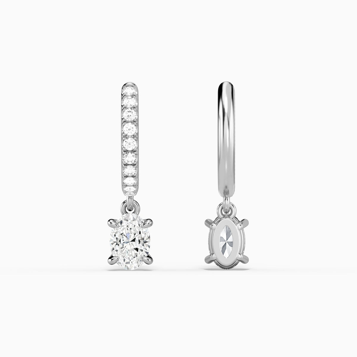 Oval Accented Drop Huggie Hoop Earrings in 18K White Gold