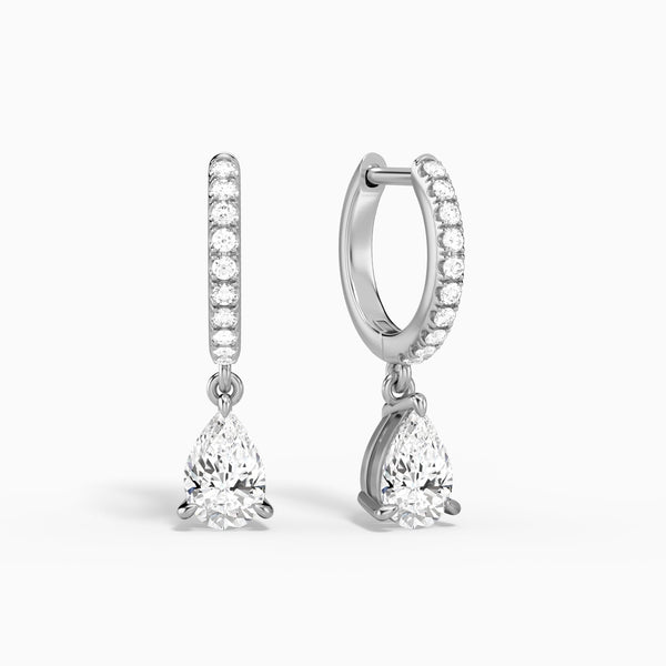 Pear Accented Drop Huggie Hoop Earrings in 14K White Gold