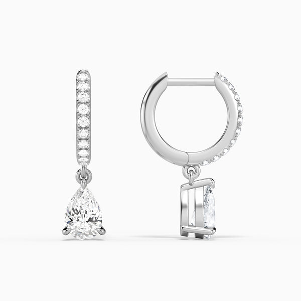 Pear Accented Drop Huggie Hoop Earrings in 14K White Gold