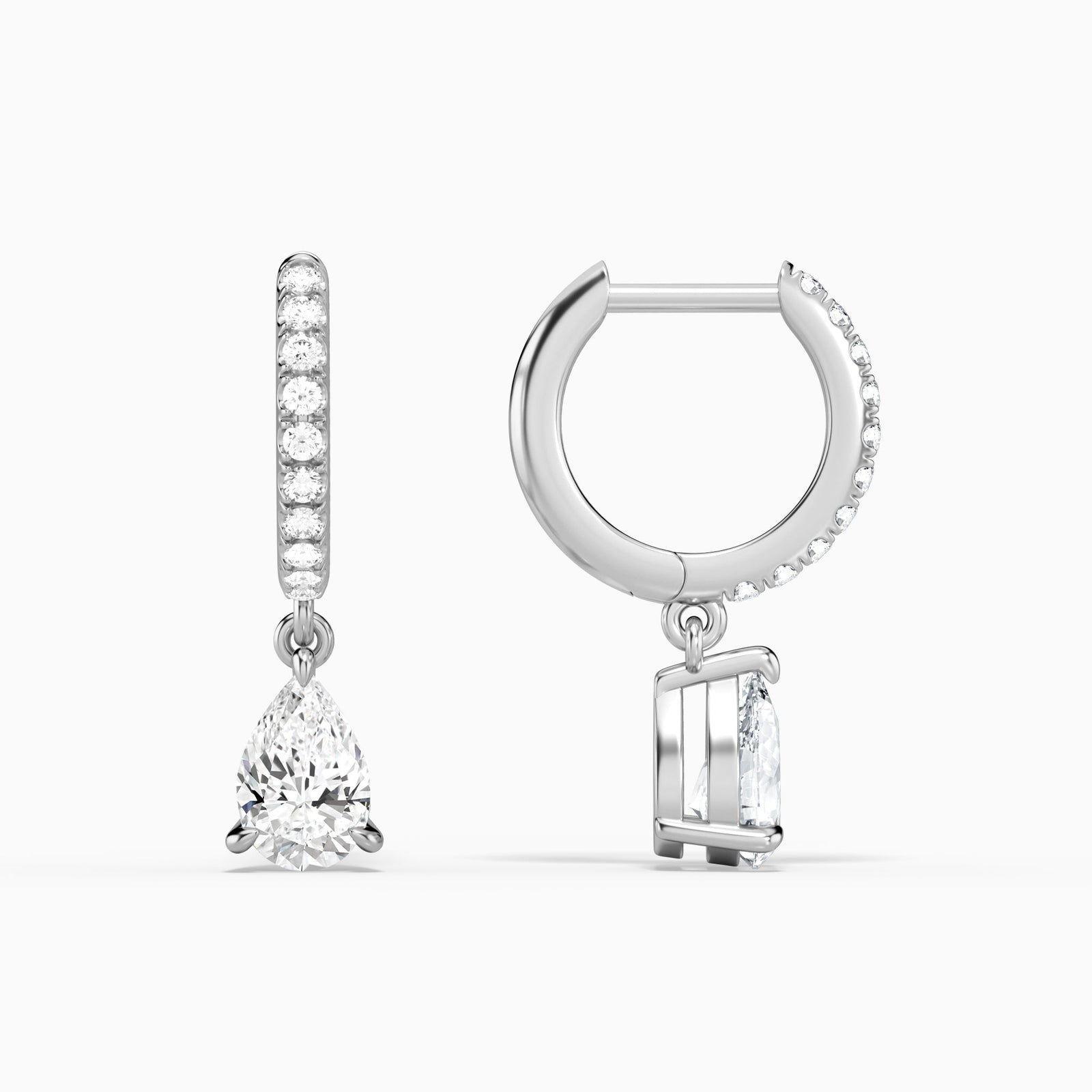 Pear Accented Drop Huggie Hoop Earrings