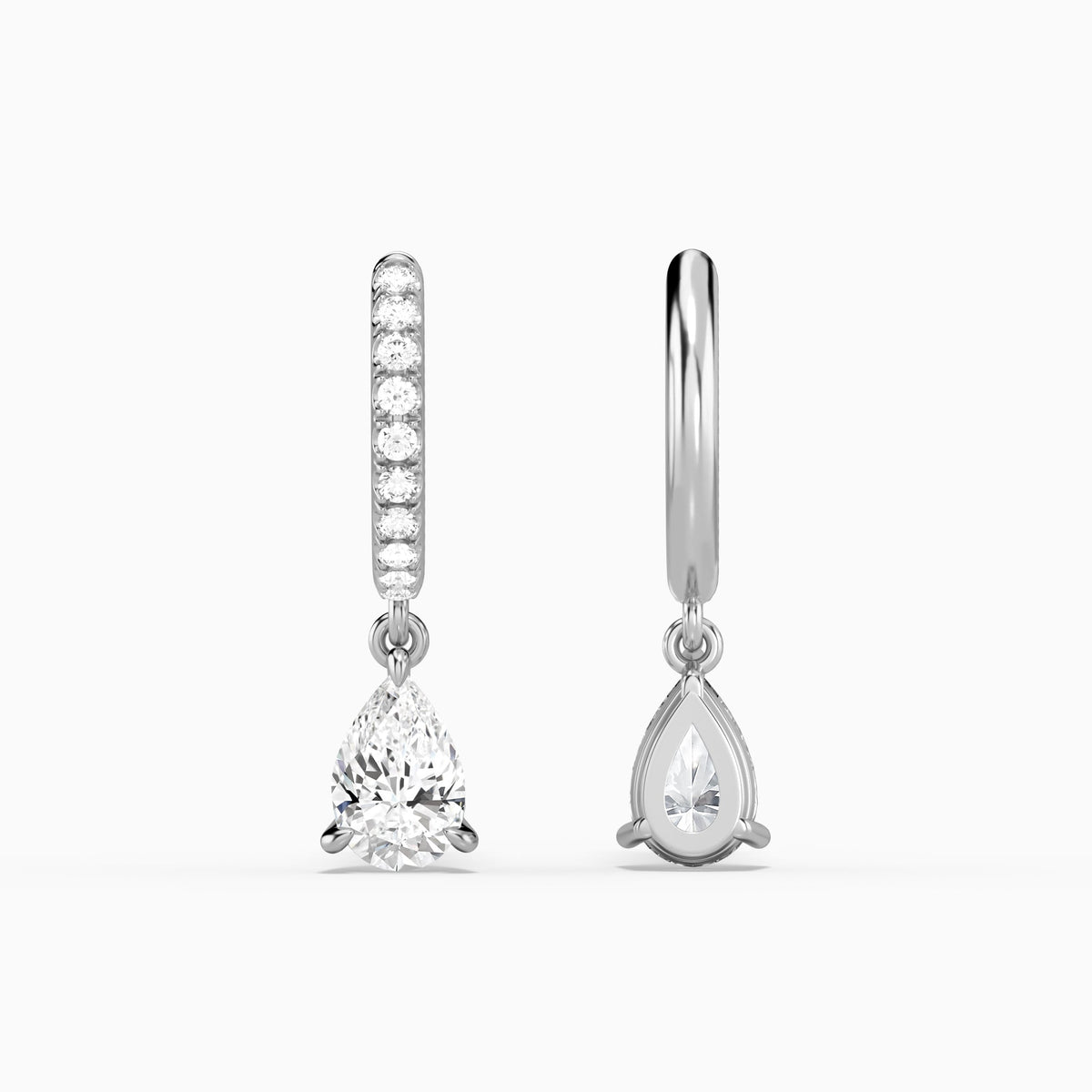 Pear Accented Drop Huggie Hoop Earrings in 14K White Gold