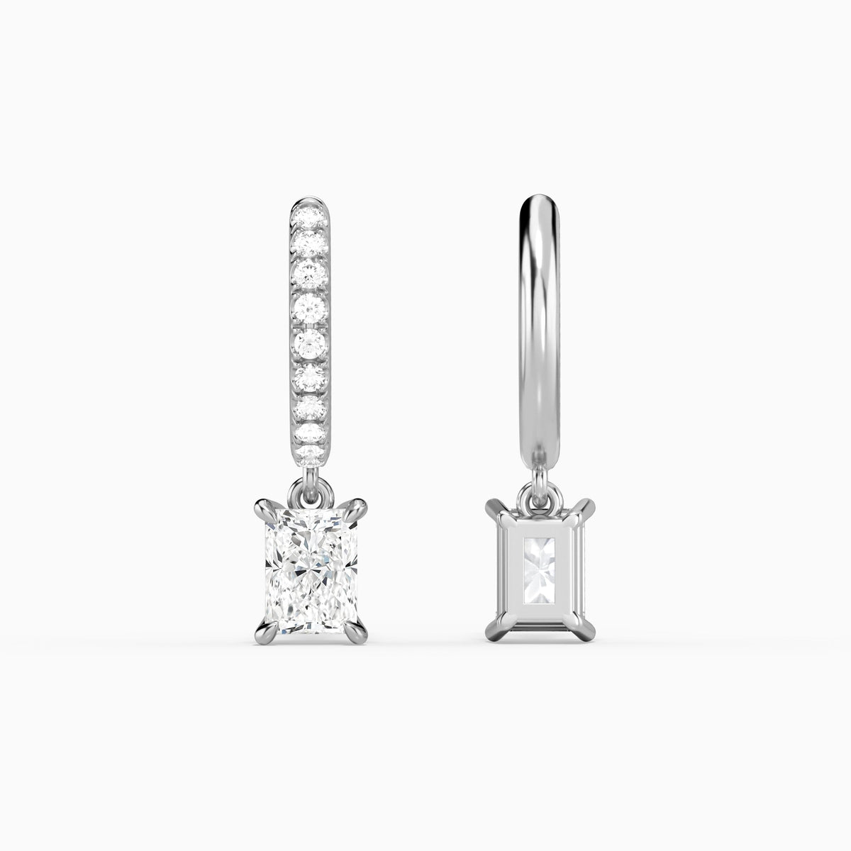 Radiant Accented Drop Huggie Hoop Earrings in 18K White Gold