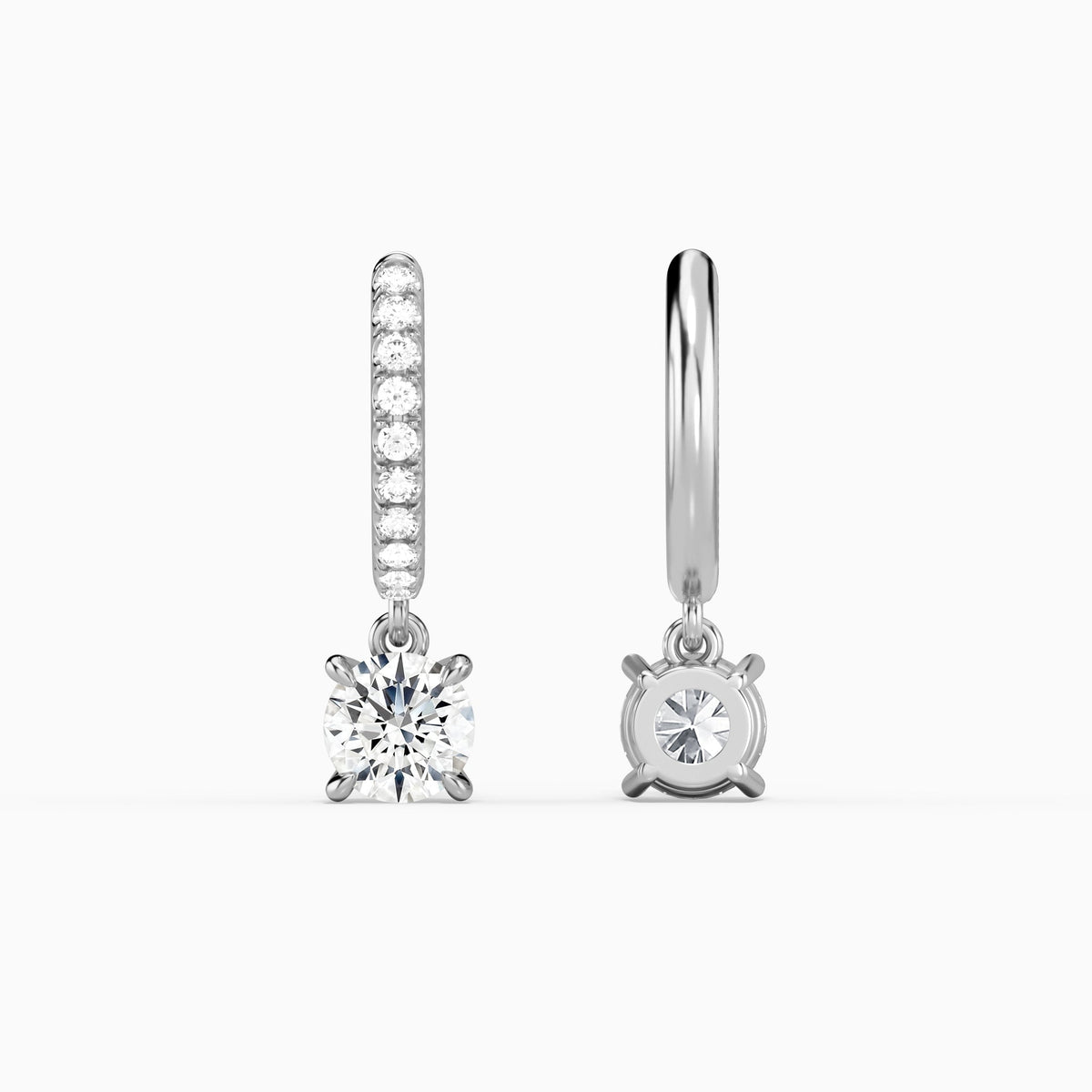 Round Accented Drop Huggie Hoop Earrings in 18K White Gold