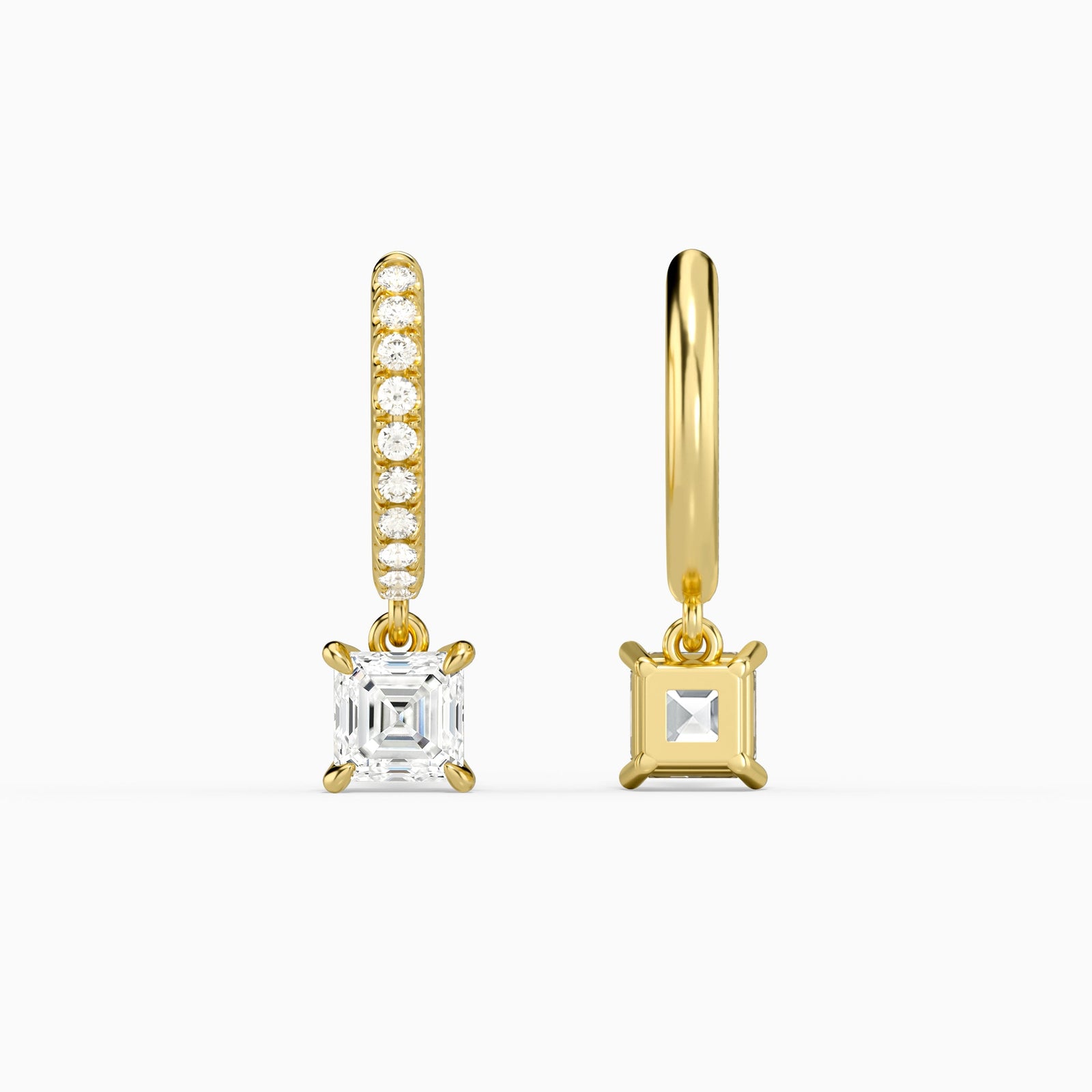 Asscher Accented Drop Huggie Hoop Earrings