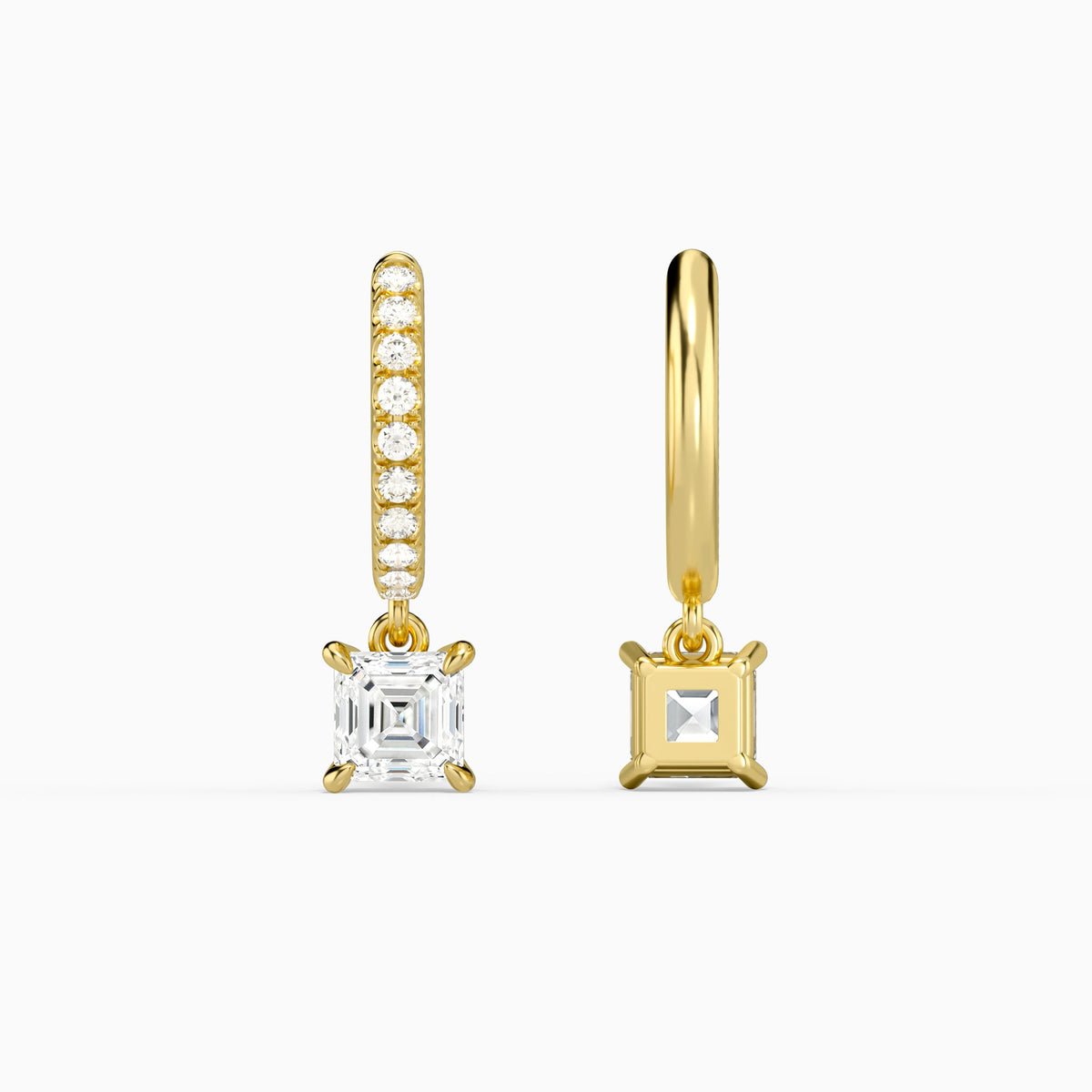 Asscher Accented Drop Huggie Hoop Earrings in 18K Yellow Gold