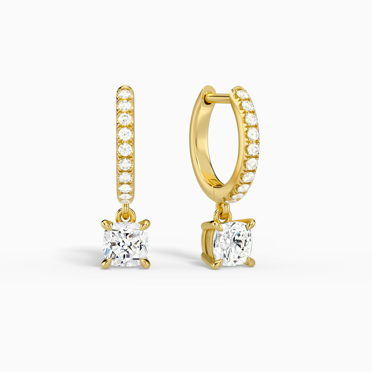 Cushion Accented Drop Huggie Hoop Earrings in 14K Yellow Gold