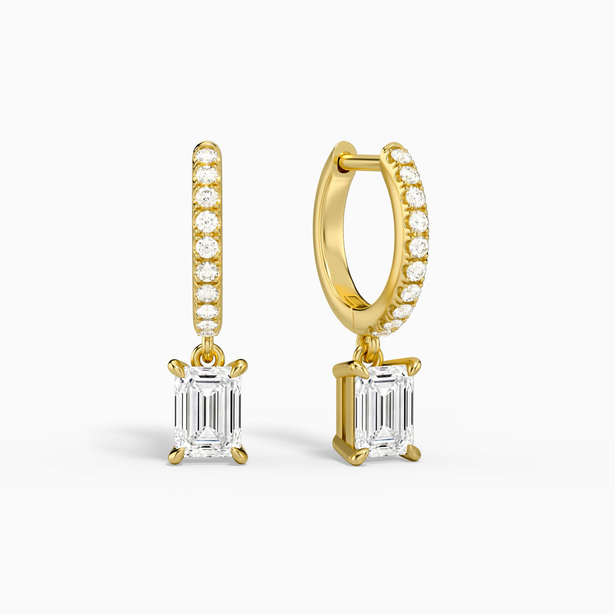 Emerald Accented Drop Huggie Hoop Earrings in 14K Yellow Gold