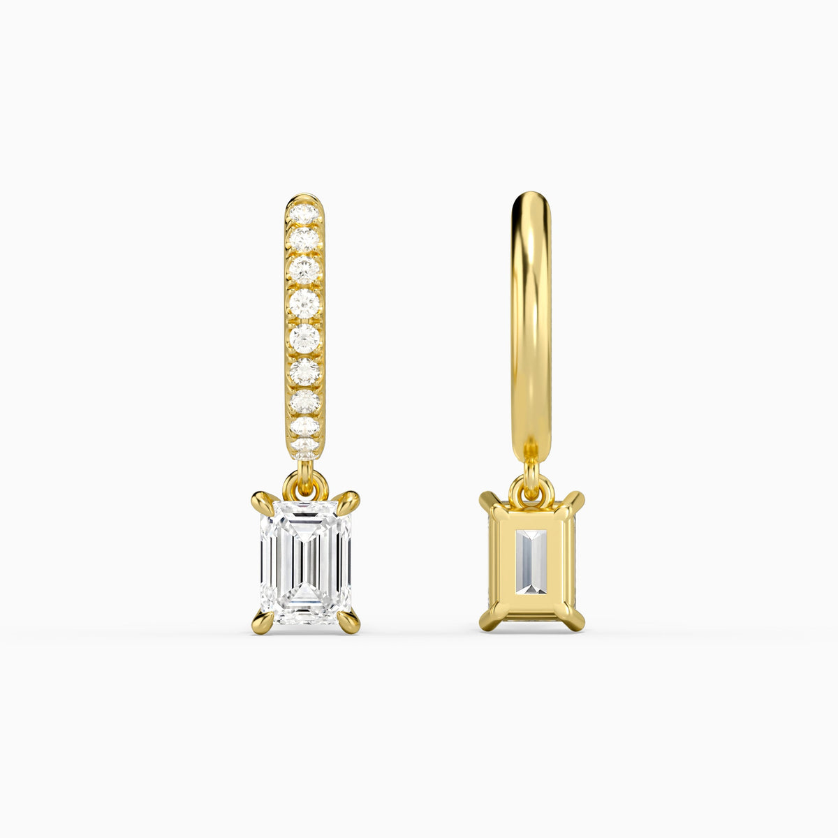 Emerald Accented Drop Huggie Hoop Earrings in 14K Yellow Gold