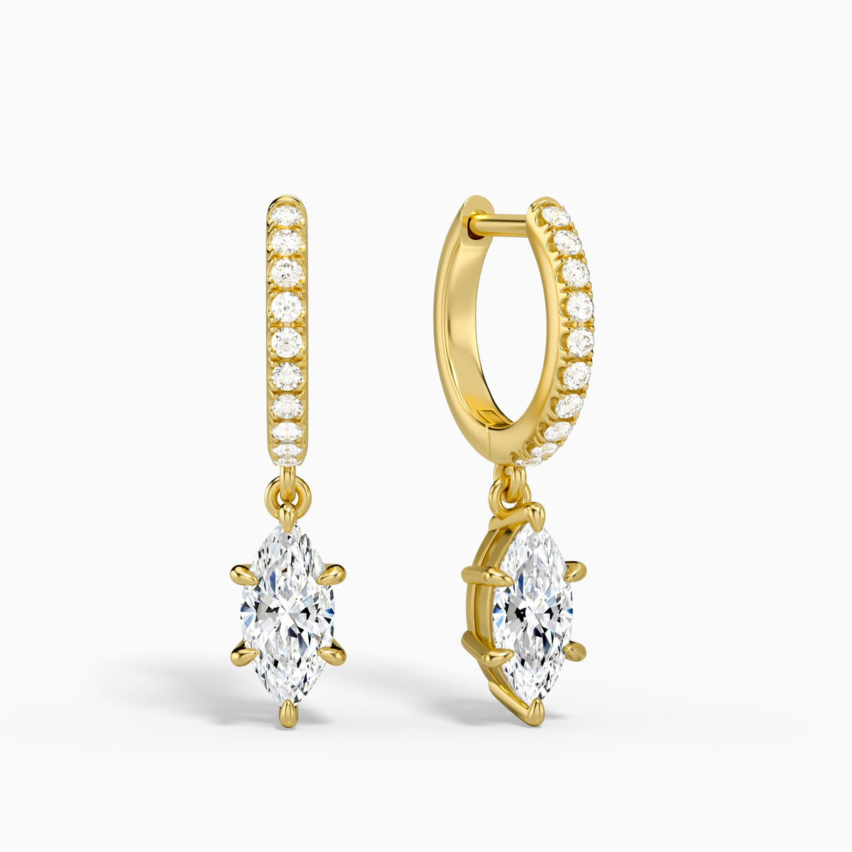 Marquise Accented Drop Huggie Hoop Earrings in 14K Yellow Gold