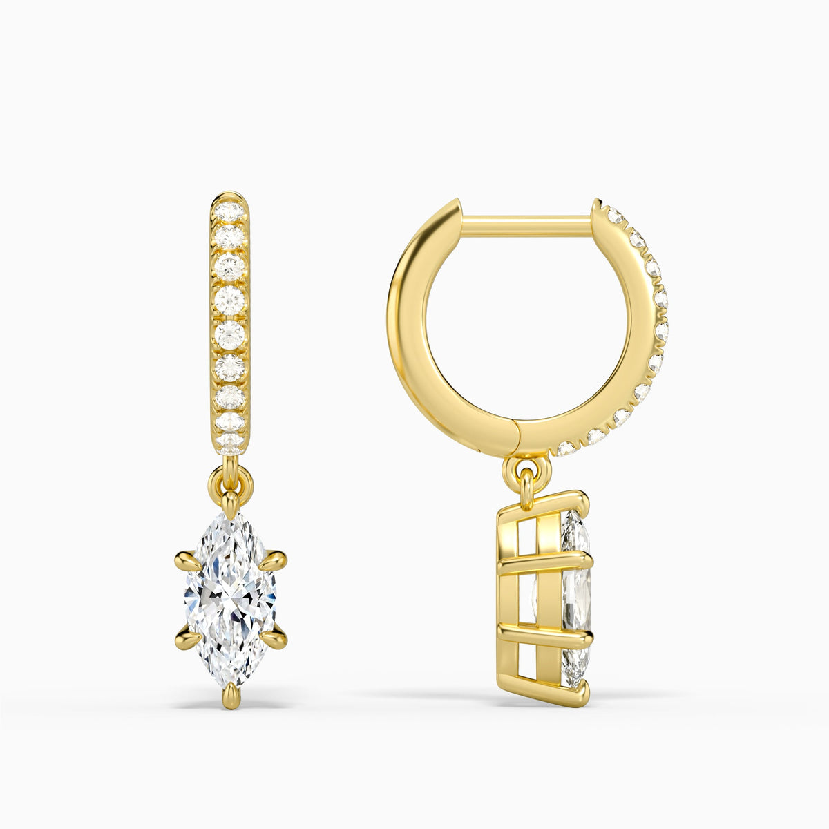 Marquise Accented Drop Huggie Hoop Earrings in 14K Yellow Gold