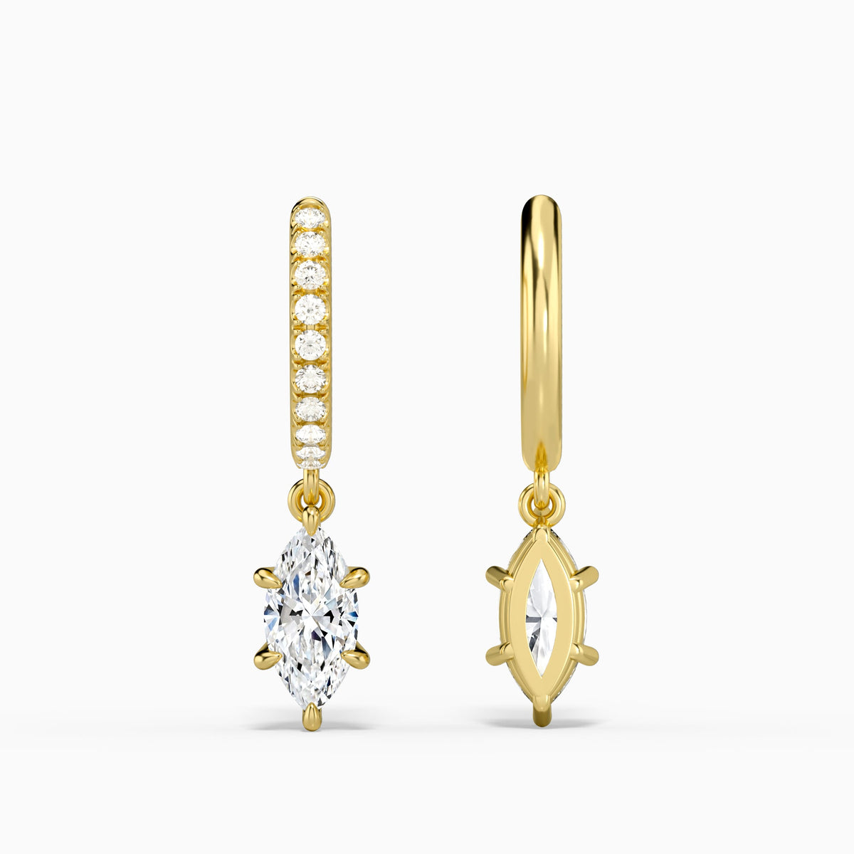 Marquise Accented Drop Huggie Hoop Earrings in 14K Yellow Gold