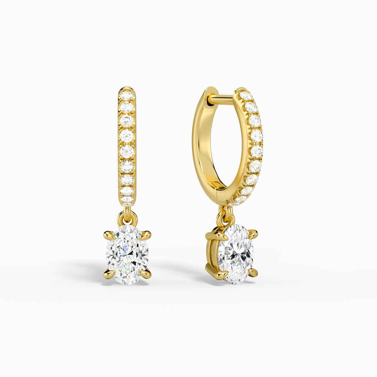 Oval Accented Drop Huggie Hoop Earrings in 14K Yellow Gold