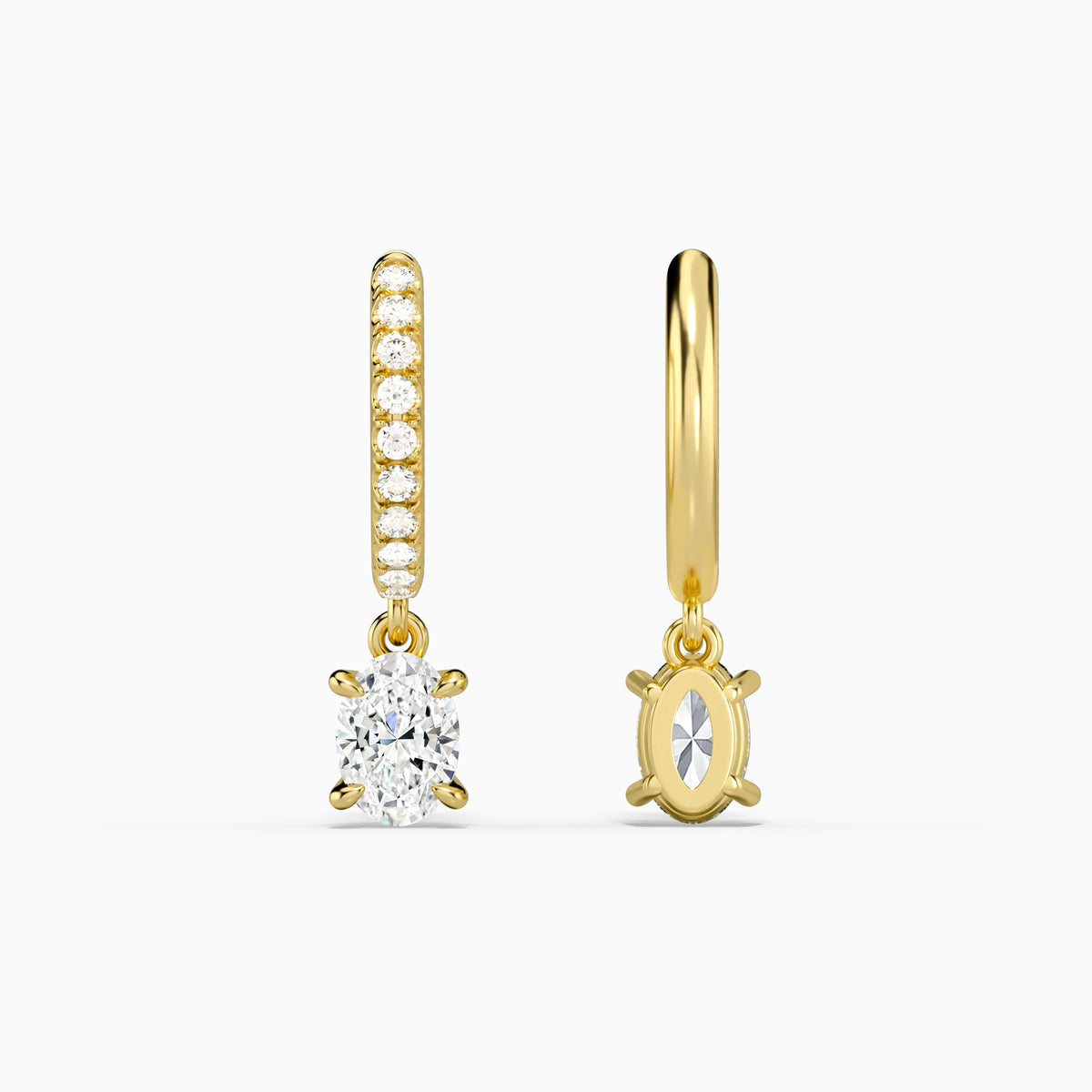 Oval Accented Drop Huggie Hoop Earrings in 14K Yellow Gold