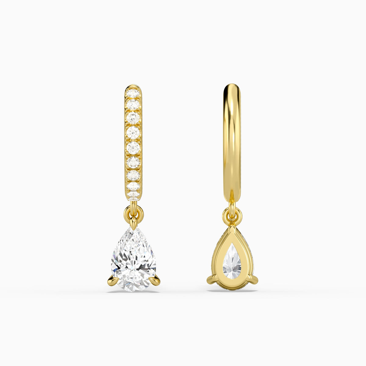Pear Accented Drop Huggie Hoop Earrings in 18K Yellow Gold