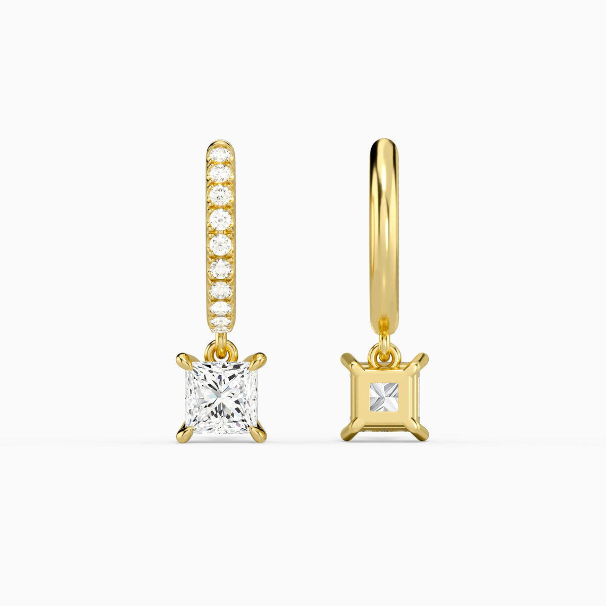 Princess Accented Drop Huggie Hoop Earrings in 14K Yellow Gold
