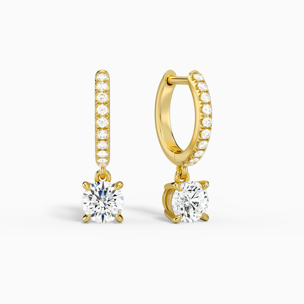 Round Accented Drop Huggie Hoop Earrings in 14K Yellow Gold