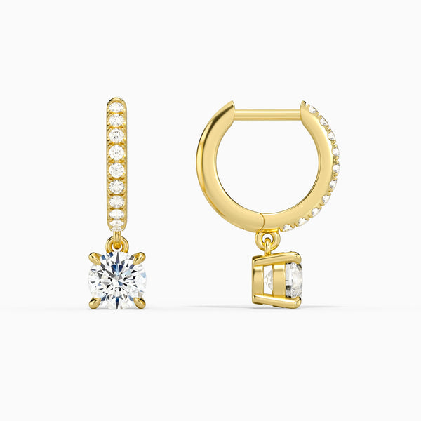Round Accented Drop Huggie Hoop Earrings in 14K Yellow Gold