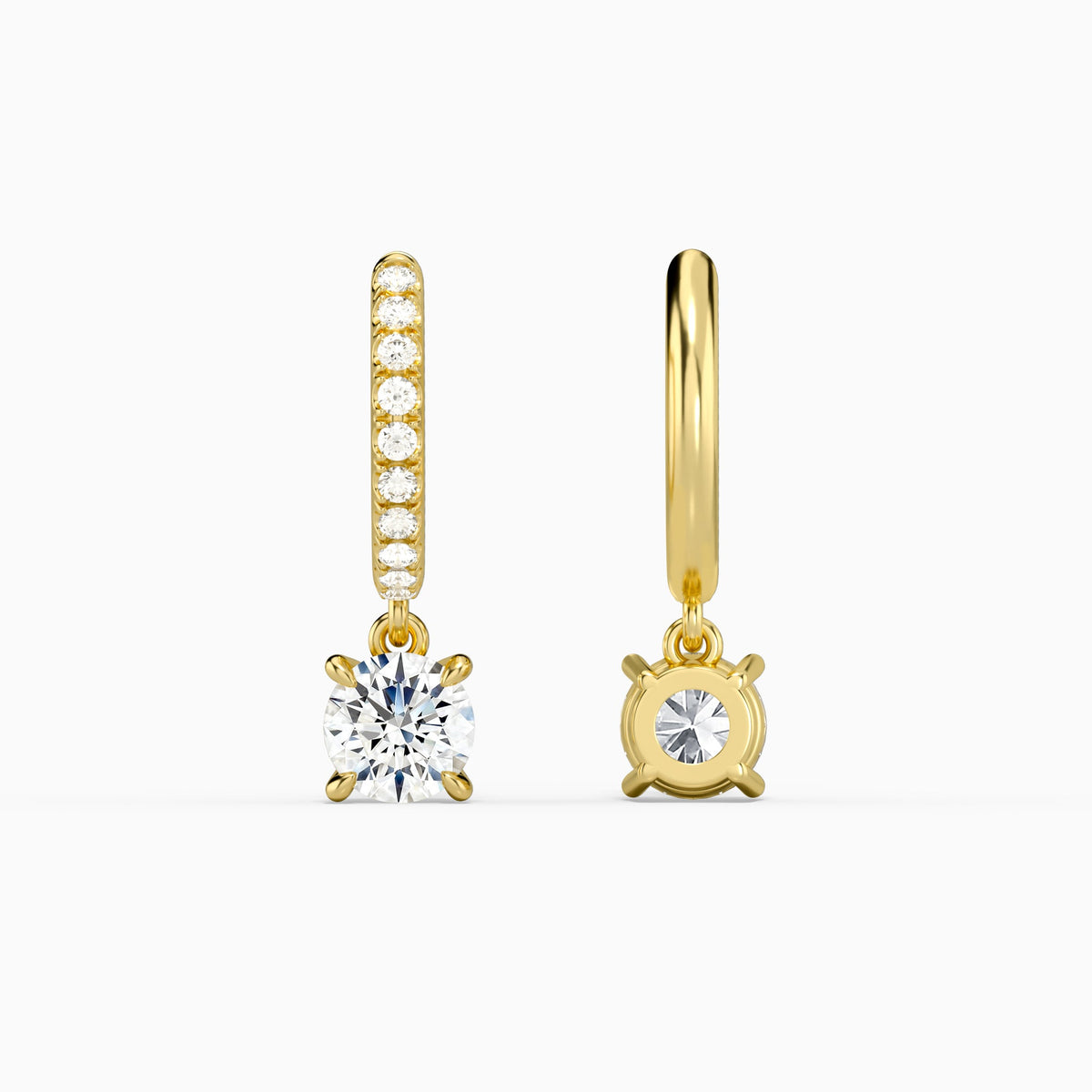 Round Accented Drop Huggie Hoop Earrings in 14K Yellow Gold