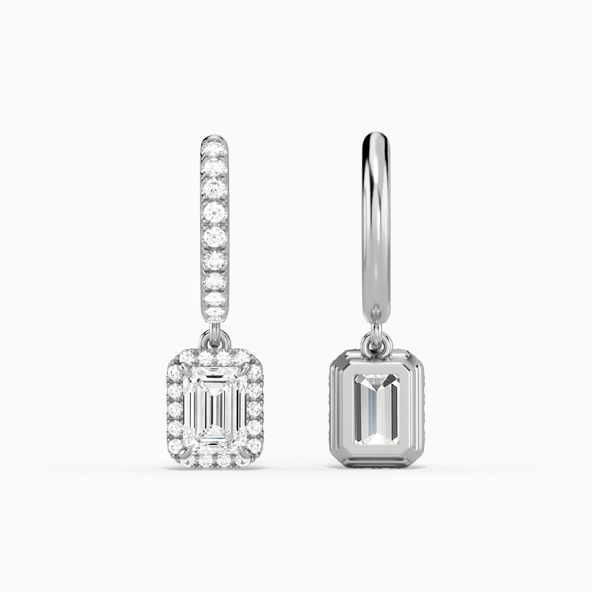 Emerald Luxe Drop Huggie Hoop Earrings in Platinum