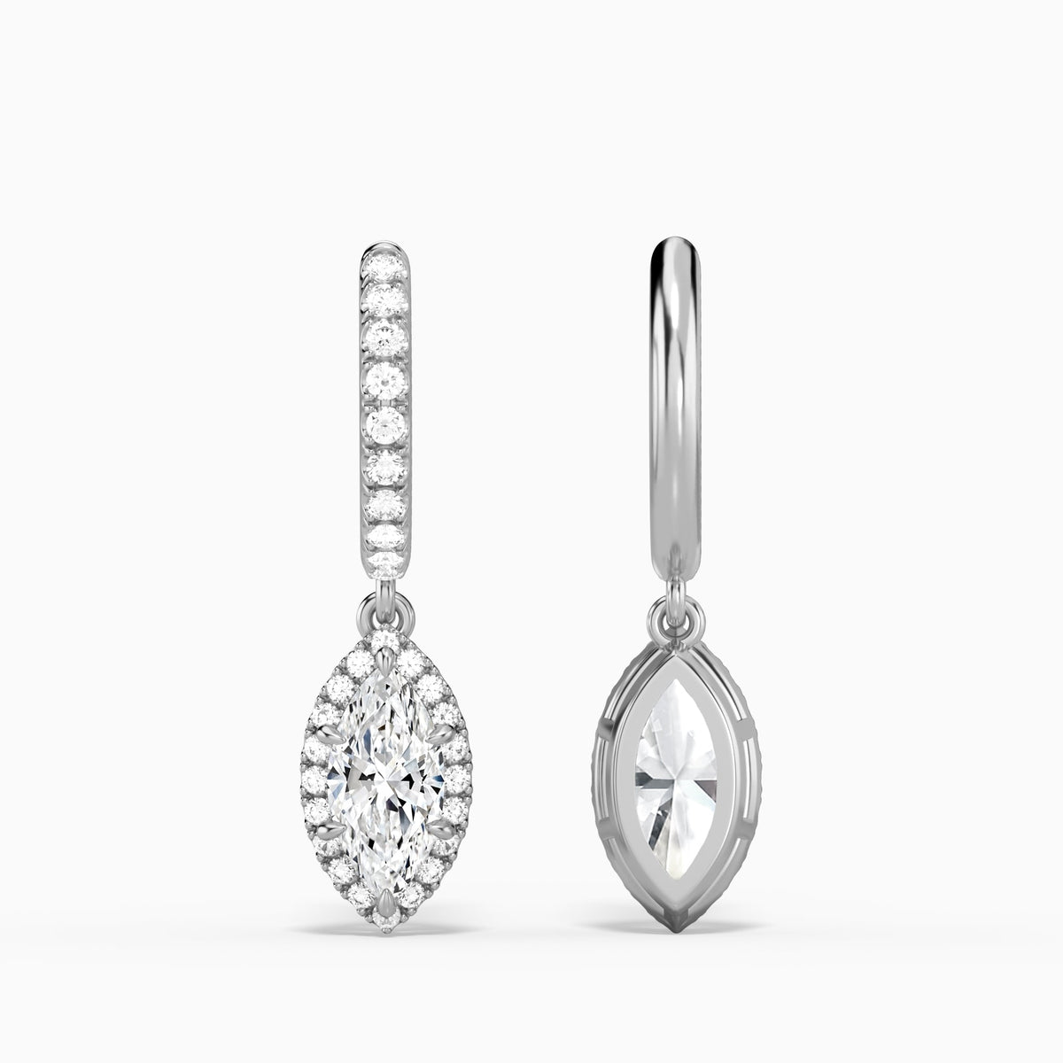 Marquise Luxe Drop Huggie Hoop Earrings in Platinum