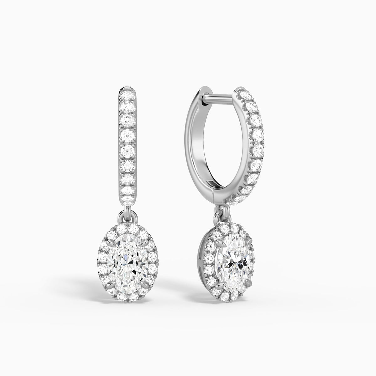 Oval Luxe Drop Huggie Hoop Earrings in Platinum