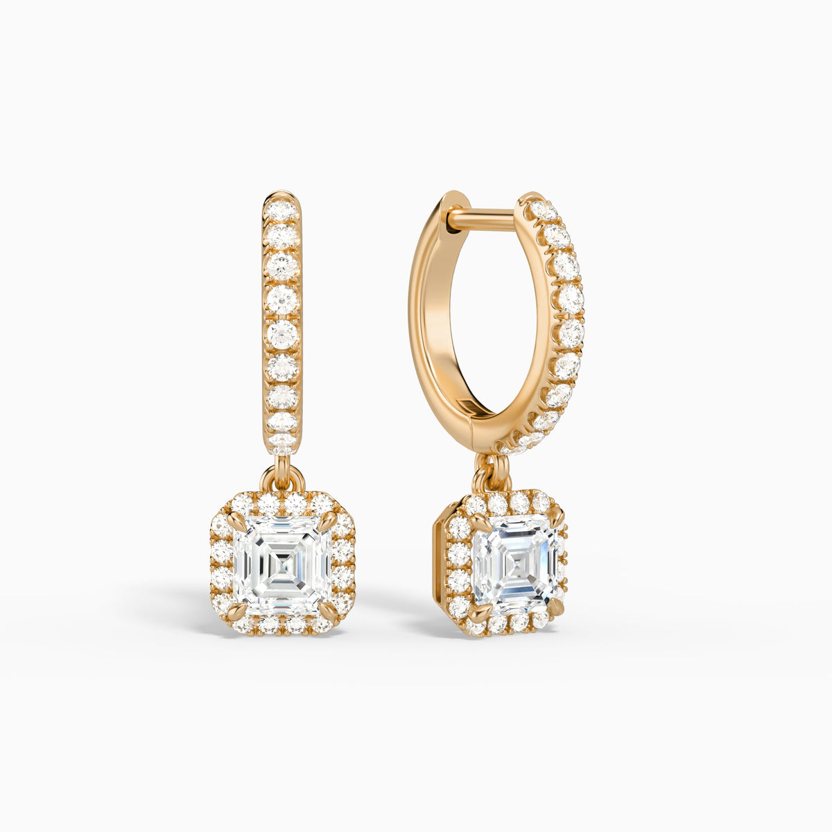 Asscher Luxe Drop Huggie Hoop Earrings in 14K Rose Gold