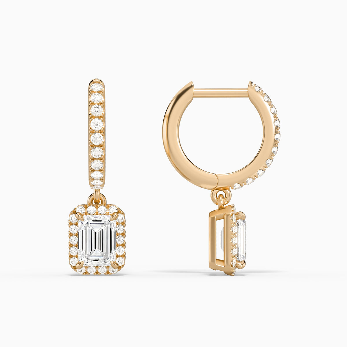 Emerald Luxe Drop Huggie Hoop Earrings in 14K Rose Gold
