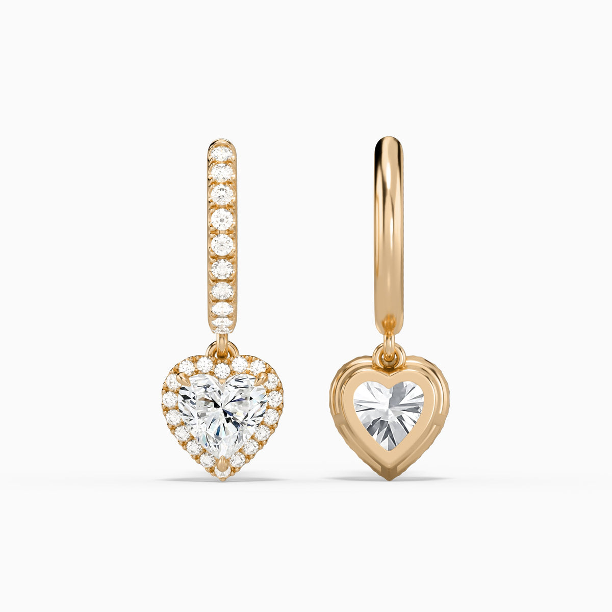 Heart Luxe Drop Huggie Hoop Earrings in 14K Rose Gold