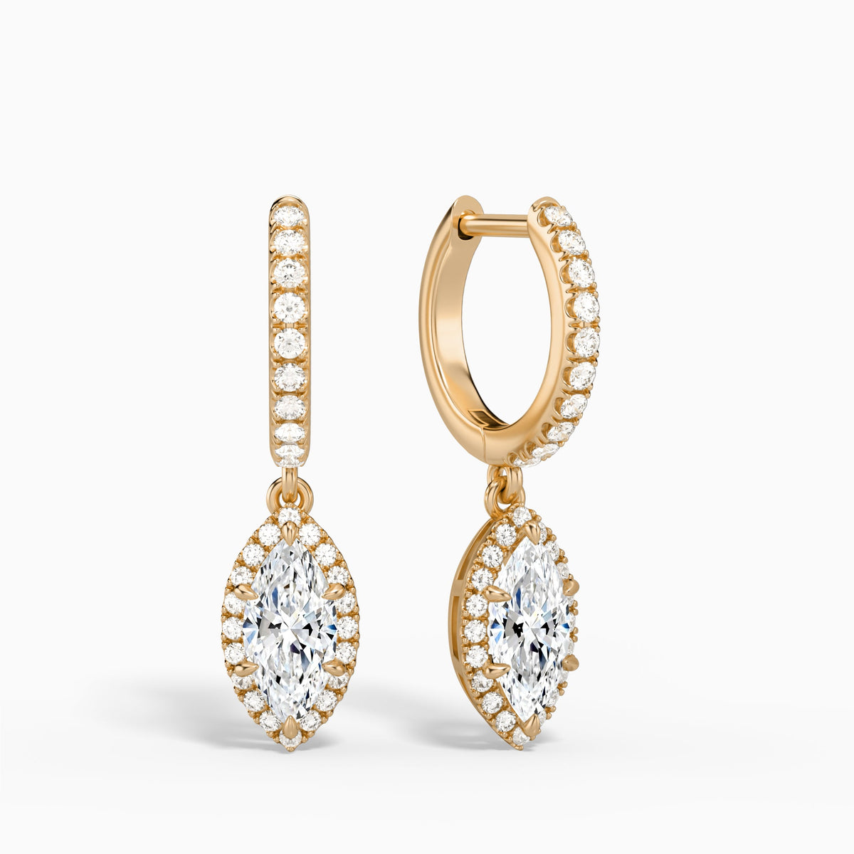 Marquise Luxe Drop Huggie Hoop Earrings in 14K Rose Gold
