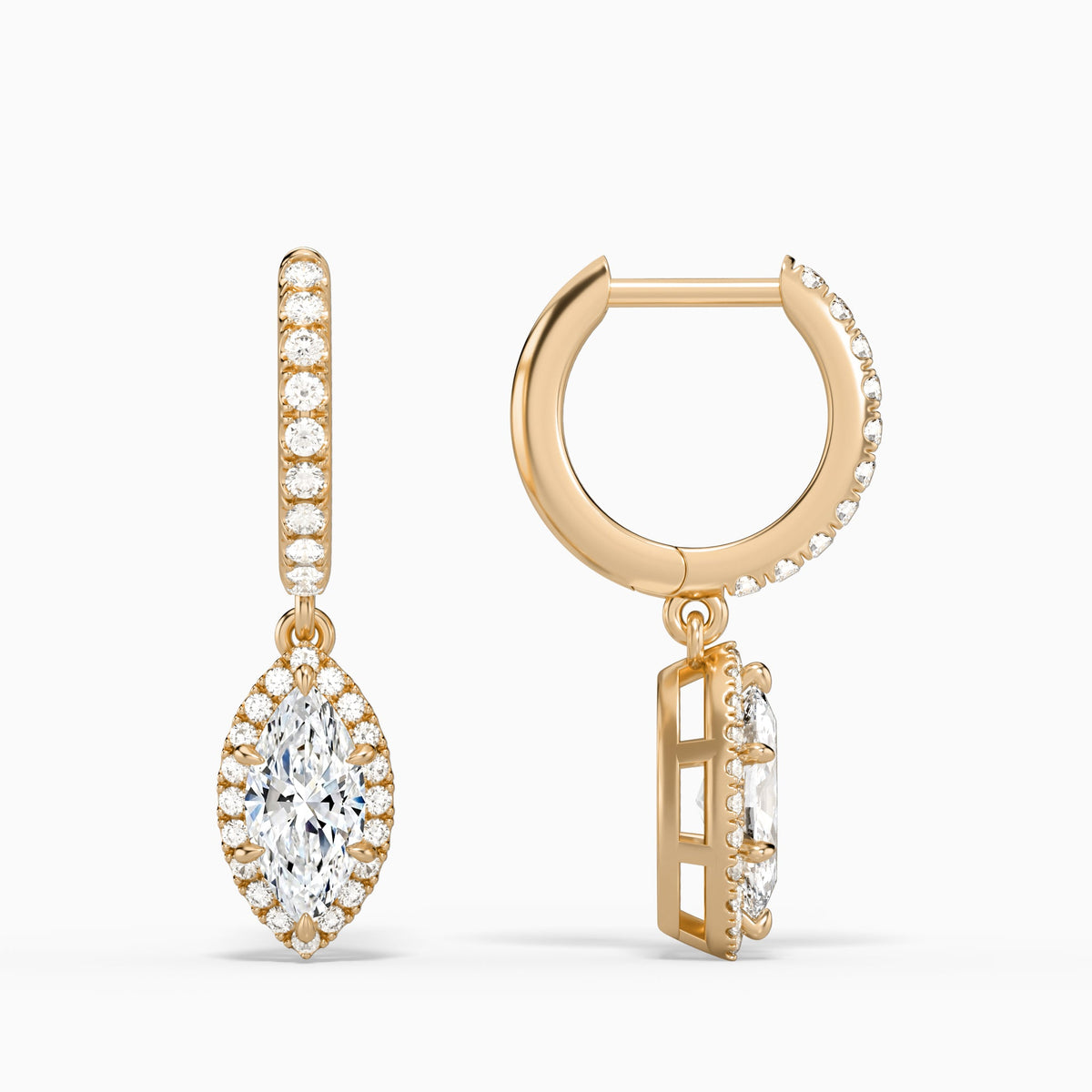 Marquise Luxe Drop Huggie Hoop Earrings in 14K Rose Gold