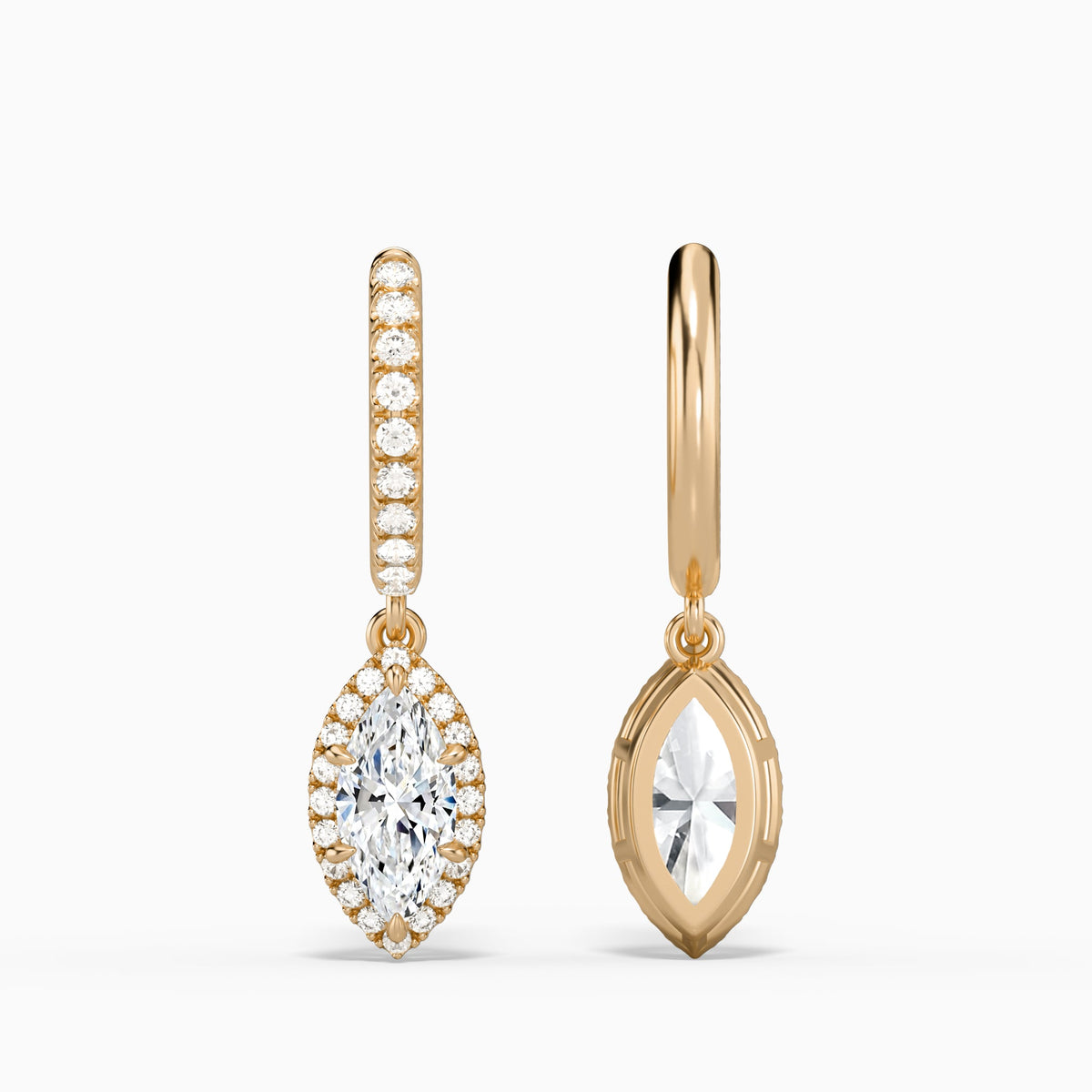 Marquise Luxe Drop Huggie Hoop Earrings in 14K Rose Gold