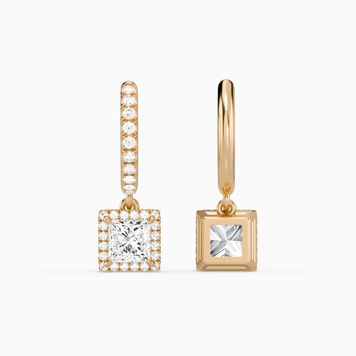 Princess Luxe Drop Huggie Hoop Earrings in 14K Rose Gold