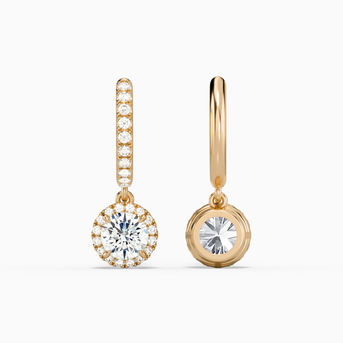 Round Luxe Drop Huggie Hoop Earrings in 14K Rose Gold